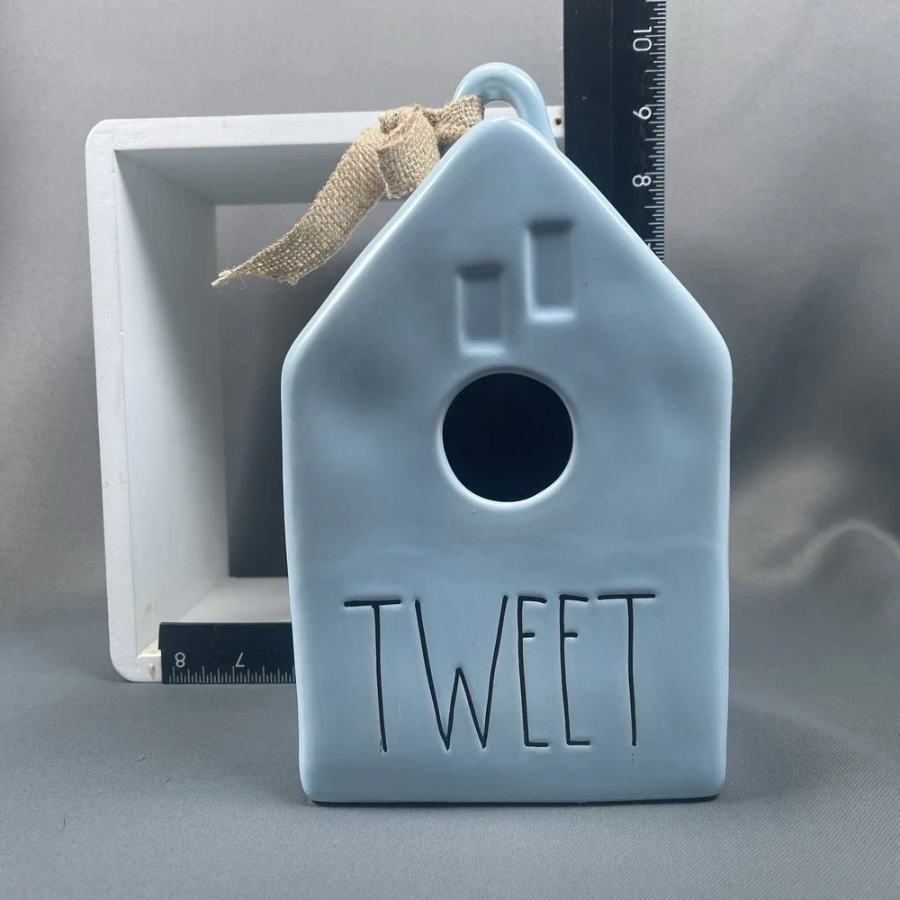 RAE DUNN Bird House Teal Blue TWEET Artisan Collection By‎ Magenta Ceramic